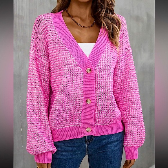🆕🌿🩷CARNATION PINK V-Neck Cardigan SMALL•SEE VIDEO• - Picture 3 of 4